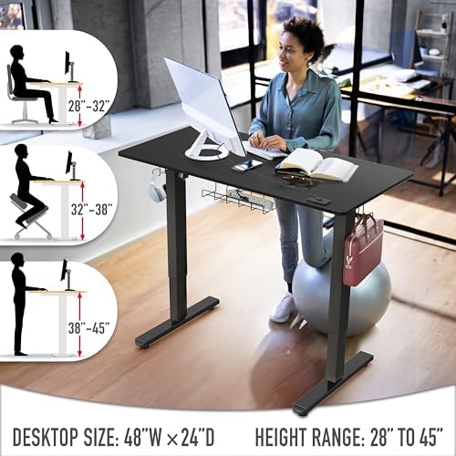 SHW 48-Inch Electric Height Adjustable Standing Desk w/Drawer, Black - Image 6