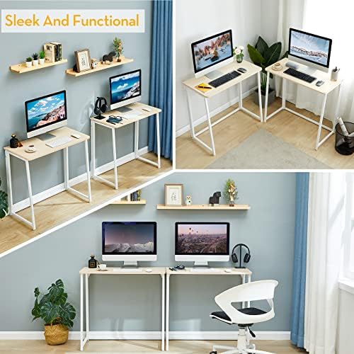 WOHOMO Folding Desk, 39.4" Foldable Computer Table for Small Spaces, Oak - Image 7
