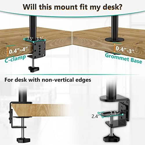 WALI Extra Tall Dual LCD Monitor Fully Adjustable Desk Mount Fits 2 Screens up to 27 inch, 22 lbs. Weight Capacity per Arm (M002XL), Black - Image 6