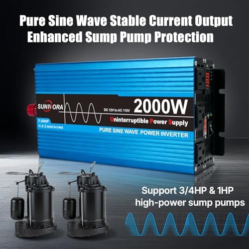 Sump Pump Battery Backup System, 2000W, Automatically Shifts to Inverter Power Ensuring Uninterrupted Operation, Essential for Basement Protection Emergency and Power Outage, Pure Sine Wave Output UPS - Image 4