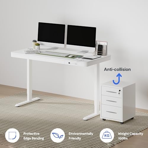 FLEXISPOT Comhar 55" Electric Standing Desk with Drawers, USB Charging Ports, Quick Assembly, Height Adjustable Sit Stand Computer Desk with Child Lock for Modern Minimalist Home Office, White - Image 7
