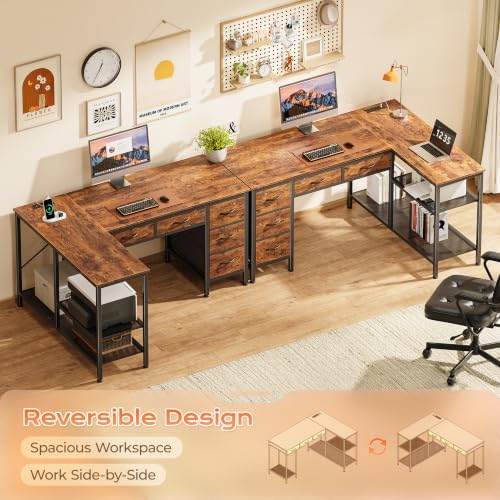 PRAISUN 47 Inch L Shaped Desk with Power Outlets, 5 Fabric Drawers - Image 6