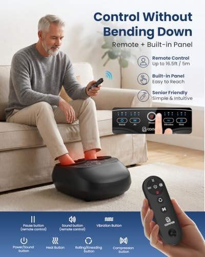 COMFIER Foot Massager with Heat Compression & Vibration Shiatsu Feet Massager,Heated Foot Warmer Gifts for Mom,Dad,Remote Control,Multi-Settings - Image 3