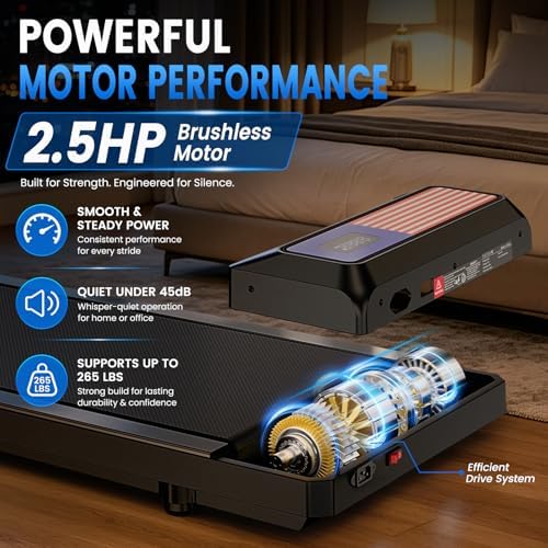 Walking Pad with QuietClimb 8% Incline, 2.5HP Quiet Under Desk Treadmill, Portable Mini Treadmill for Home Office, 265 lbs, LED Display & Remote - Image 4