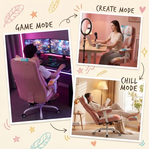 Efomao Watercolor Fabric Executive Office Chair Home Foot Rest, Pink - Image 7