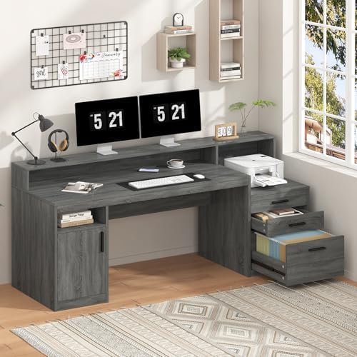 YOMILUVE 65" Computer Desk with 3 Drawers & Printer Shelf for Home Office - Image 3