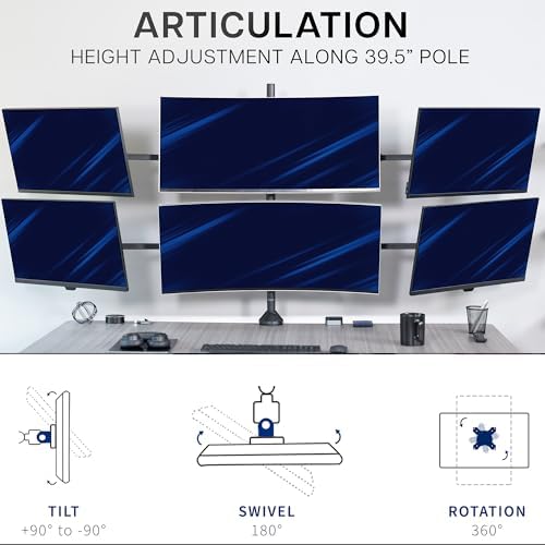 VIVO Premium Hex Ultra Wide LCD LED 27 to 38 inch Monitor Desk Mount, Heavy Duty C-clamp, Extra Tall Pole, Adjustable Telescoping Arms, Flush Wall Setup, Fits 6 Screens, Black, STAND-TS06C - Image 3