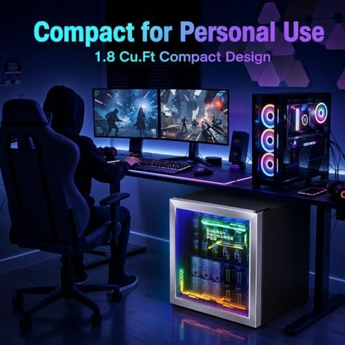 Tehanld Lighted Beverage Refrigerator, 68-Can Gaming Mini Fridge - Image 4