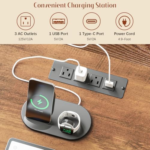 Vabches 55" Farmhouse Executive Desk with Charging Station, Rustic White - Image 4
