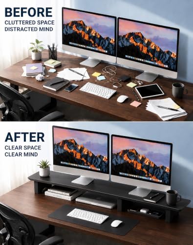 Aothia 43 in Black Solid Wood Dual Monitor Stand, Monitor Riser for Desk - Image 4