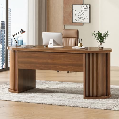 SEDETA 58.3" x 21.7" Fluted Office Executive Desk with 2 Drawers Storage - Image 3