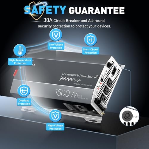 1500W Sump Pump Battery Backup System, Pure Sine Wave Power Inverter with Charger, Backup System for Power Outage, LCD Screen Remote Controller, Automatic Switching for Grid and Battery - Image 6