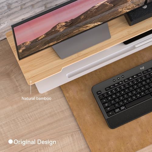 42.5" Dual Monitor Stand Riser with Phone Holder Desk Shelf White - Image 3