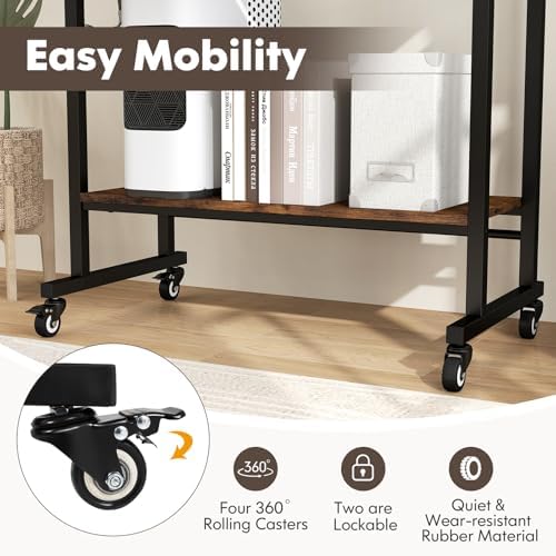 Tangkula Rolling Computer Desk Cart with Keyboard Tray, Mobile Portable Laptop PC Desk with CPU Stand & 3 Hooks for Sofa & Bed, Industrial Small Desk on Wheels for Small Spaces, Home Office Desk - Image 7