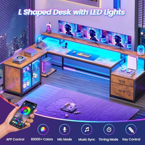 SEDETA 78.7” Large L Shaped Office Desk with Storage Drawers, LED Lights - Image 3