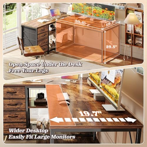 PRAISUN 53" L Shaped Desk with Power Outlets & 4 Drawers - Image 6