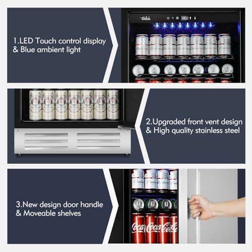 24 Inch Outdoor Beverage Refrigerator Cooler,Stainless Steel Wide Refrigerator for 210 Cans,Fit Perfectly for 24" Space Built-in Counter or Freestanding with powerful and quiet cooling system - Image 6