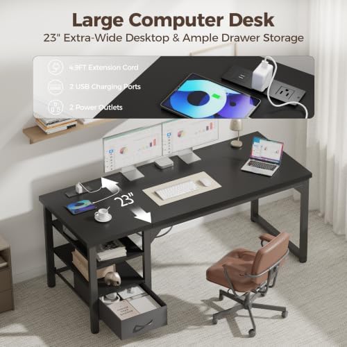 Mericonia 48" Computer Desk with Drawer, 1.2" Thick Reversible Office Desk - Image 5