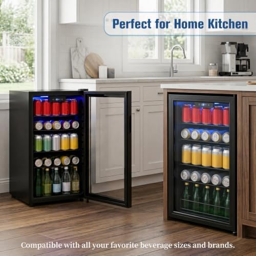 3.2 Cu.ft Beverage Refrigerator, 130 Can Wine Soda Beer Fridge with Glass Door and Digital Temperature Control, Undercounter Drink Cooler for Office Home Bedroom Dorm Bar - Image 5