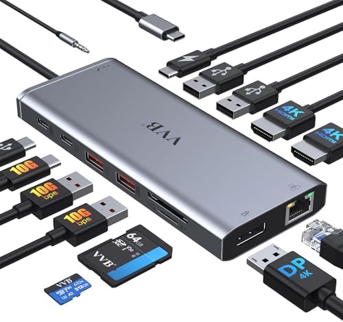 USB C Laptop Docking Station Dual Monitor HDMI USB C Hub Multiport Adapter by VVB