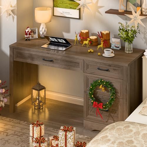 Vabches Farmhouse Executive Desk with Storage and Ample File Drawer, Rustic Large Home Writing Desk for Bedroom, Grey - Image 4