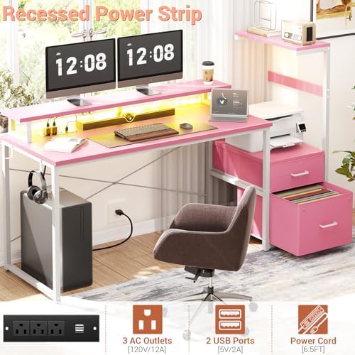 Aheaplus 59" Gaming Desk with RGB LED & Power Outlet &PC Case/Printer Stand - Image 5