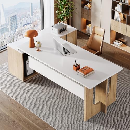 Tribesigns 74.8 Inch Executive Desk, L-Shaped Office Desk with Cabinet - Image 5