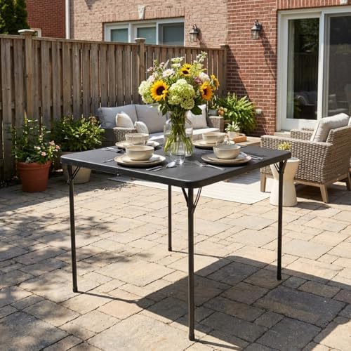 34" Square Folding Table for 4 Person, 330lbs Weight Capacity Foldable Table with HDPE Tabletop & Heavy-Duty Steel Legs, Large Portable Picnic Table for Indoor Outdoor Parties, Camping, Grey - Image 2