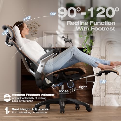 ELABEST X100 Ergonomic Mesh Office Chair with Footrest, Big and Tall Home Desk Chair with 5D Flip-Up Arms, Adjustable 3D Lumbar Support, Gaming & Executive Computer Chair (Tangerine Burst) - Image 7