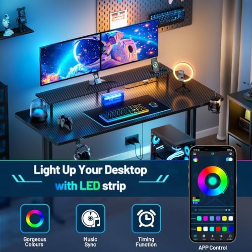 HLDIRECT 63 Inch Gaming Desk with LED Lights & Cable Management, Black - Image 6
