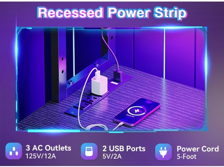 AODK L Shaped Desk Gaming Desk with LED Light & Power Outlet - Image 5