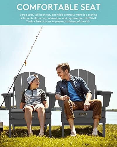 SERWALL Folding Adirondack Chair with Cup Holder Set of 6,Patio Chairs-Gray - Image 3