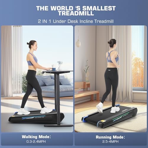 FUNMILY Smallest Walking Pad with 5% Incline, 2 in 1 Under Desk Treadmill for Home Office, 2.5 HP Mini Compact Walking Treadmill, Installation-Free/300lbs Weight Capacity/Unique Lighting Design - Image 5