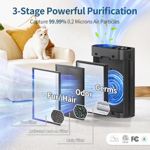 Air Purifier for Large Room, Cleans 2,400 ft² in 30 Mins True HEPA Filter Space Gray - Image 3