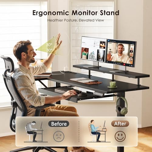 OffiGo 55" Reversible L Shaped Electric Standing Desk, Carbon Fiber Black - Image 6