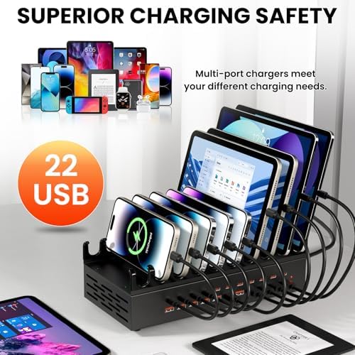 300W USB Charging Station for Multiple Devices - 22 Ports Desktop Multi Fast Charger Station with Device Organizer Stand & Multi Protection, USΒ Power Strip Suitable for Home Office School Studio - Image 4