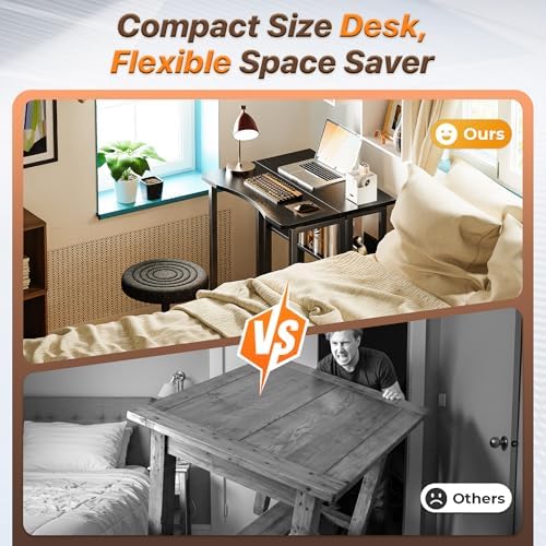 Huuger Folding Desk with Storage Shelf, 23.6 Inch Foldable Computer Table - Image 3