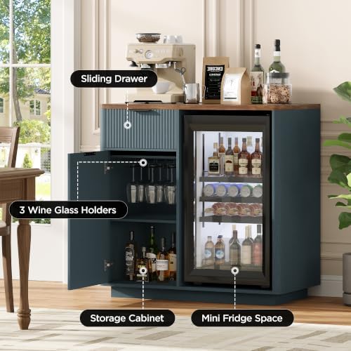 Vabches Mini Fridge Cabinet, Coffee Bar Cabinet with Fridge Space, Blue - Image 4