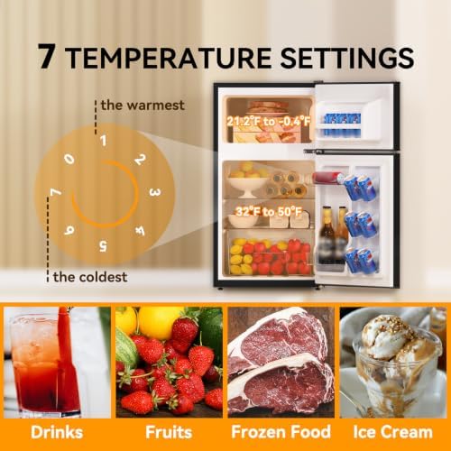 Mini Fridge with Freezer 3.2 Cu.Ft. 2 Door Refrigerator and Freezer Small Fridge for Bedroom Home Office Dorm, Small Drink Chiller, Adjustable Thermostat,37 dB Low Noise, Black - Image 6