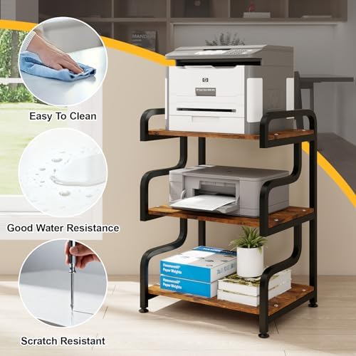 Natwind Stylish 3 Tier Printer Stand, Office Desk Side Storage Shelf,Retro - Image 6