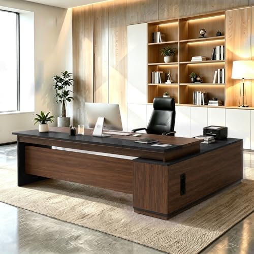 L Shaped Executive Desk with Drawers, Large Wood Workstation, Modern Executive Office Furniture for Home Office and Business Workspace, Multiple Sizes & Colors by Unknown