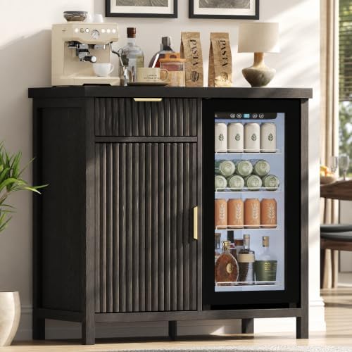 Mini Fridge Cabinet, 39.3" Fluted Coffee Bar with Mini Fridge Space, Black - Image 3