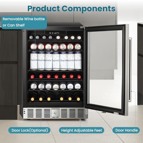 Antarctic Star 166 Can Beverage Refrigerator Cooler, 5.1 Cu.Ft Mini Fridge with Safety Lock, Beverage Cooler with Glass Door/LED Light/Adjustable Removable Shelves for Home/Office/Bar(Stainless Steel) - Image 5