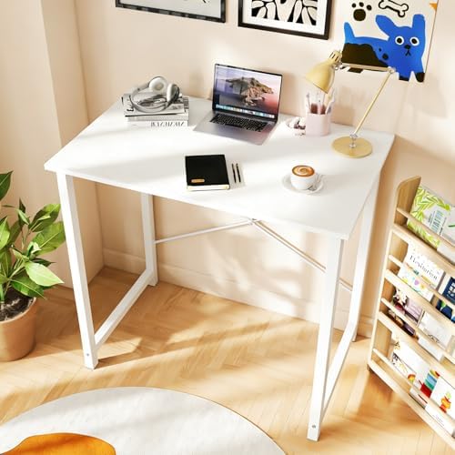 DUMOS 32 in Small Computer Desk for Home Office, Modern Study Work Table Simple Style for Bedroom, Writing Desks with X-Shaped Reinforcement, 2 Pack, White - Image 2