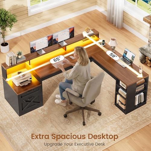 SEDETA 65"x59" L Shaped Desk with Lockable Drawers Storage for Home Office - Image 6