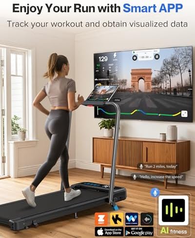 COZYINN Foldable Treadmill with Incline, 320 Lbs Capacity Compact Walking Pad with Handle Bar, 2 in 1 Portable Treadmills for Home/Office, 3.0HP Quiet Under Desk Treadmill with Remote Control & APP - Image 3