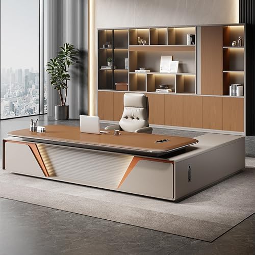 Executive Office Desk with Storage Cabinet,Modern l Shaped Executive Desk,50MM Thick Desktop for CEO Office, Reception & Commercial Workspace by Unknown
