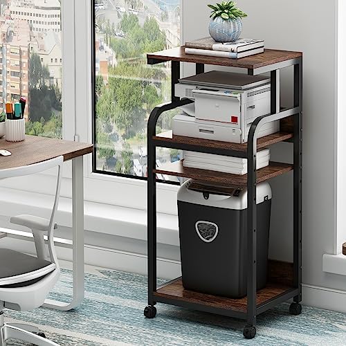 Fannova 4-Tier Printer Stand with Adjustable Storage Shelf, Large Tall Printer Table with Wheels for Home Office Small Spaces Organization, Rustic Brown by Fannova