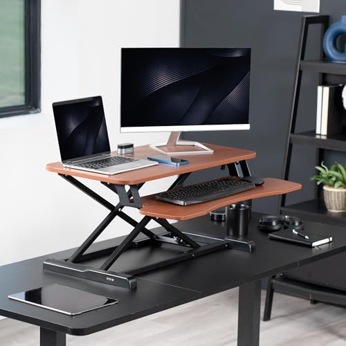 VIVO Dark Walnut 32 in Standing Desk Converter, DESK-V000KA - Image 2