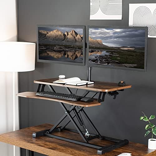 VIVO Vintage Brown 32 in Standing Desk Converter with Stand, DESK-V000KN-M2 - Image 2